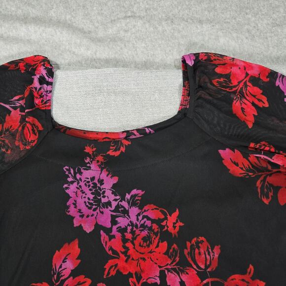 Harper 241 Wom Sz 6 Black Dark Floral Sheer Long Sleeve Dress Whimsigoth Witchy - Picture 6 of 12